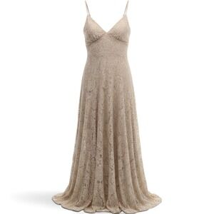 Fame & Partners Maxi Dress Womens 2 Lace V-Neck Neutral Spaghetti Strap NEW